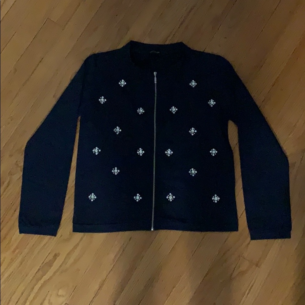 Navy blue jacket with silver sequin bunches